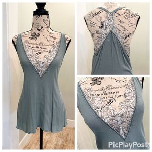 Mustard Seed Racer Back Lace Tank Light Blue Green Size Large
